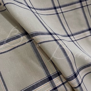Vải Xô Linen 2 Da(2 Lớp) Nâu Kem In Sọc Ô Caro Bản To Mềm Rũ Khổ 1m50