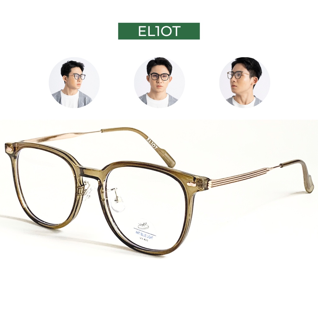 Gọng kính cận ELIOT Eyewear 21027 tròng chống ánh sáng xanh dáng vuông nam nữ thời trang chất liệu kim loại không gỉ