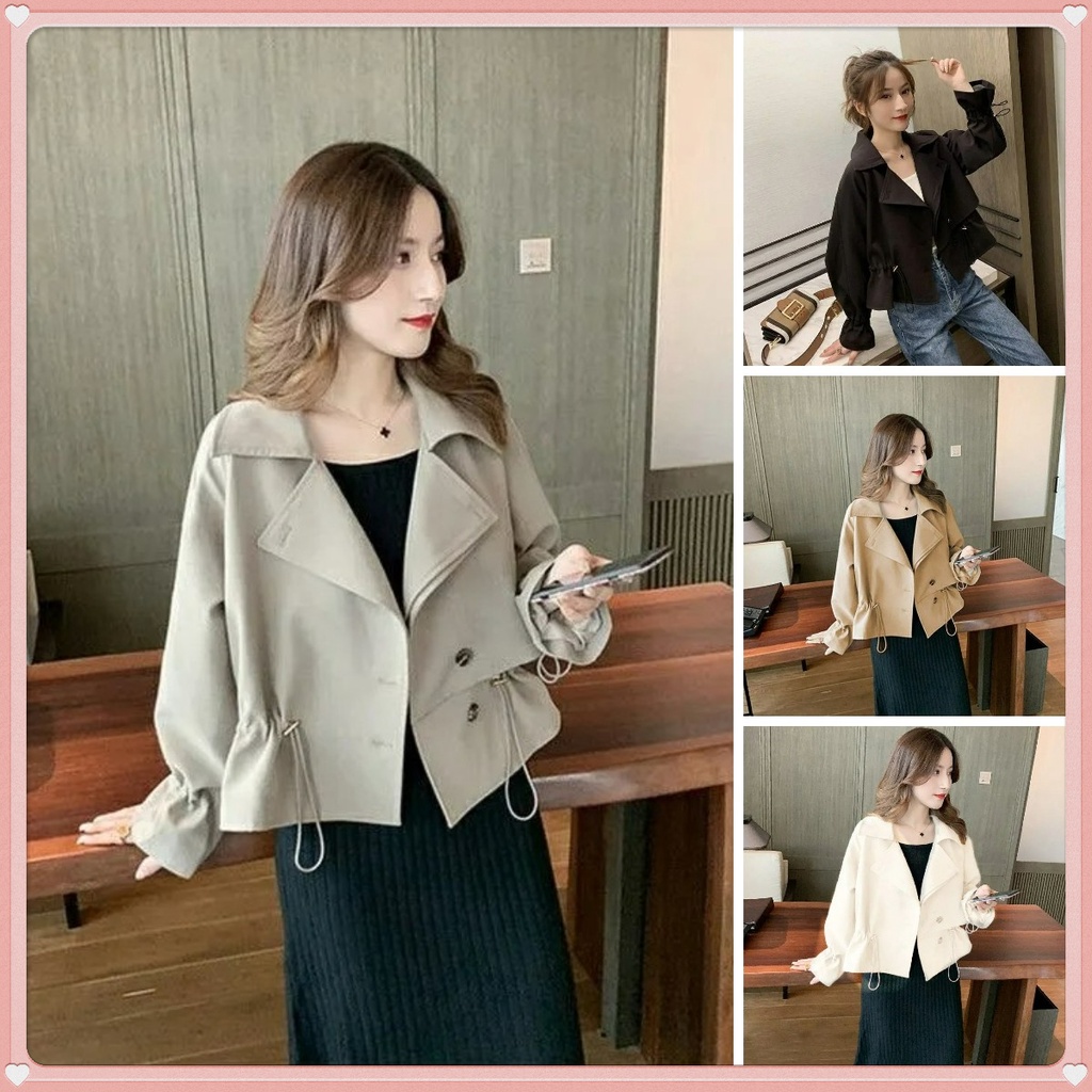 Hàng Có Sẵn] Áo Khoác Ngắn Màu Trơn Rút Dây Đa Năng Phong Cách Hàn Quốc Cho  Nữ | Shopee Việt Nam
