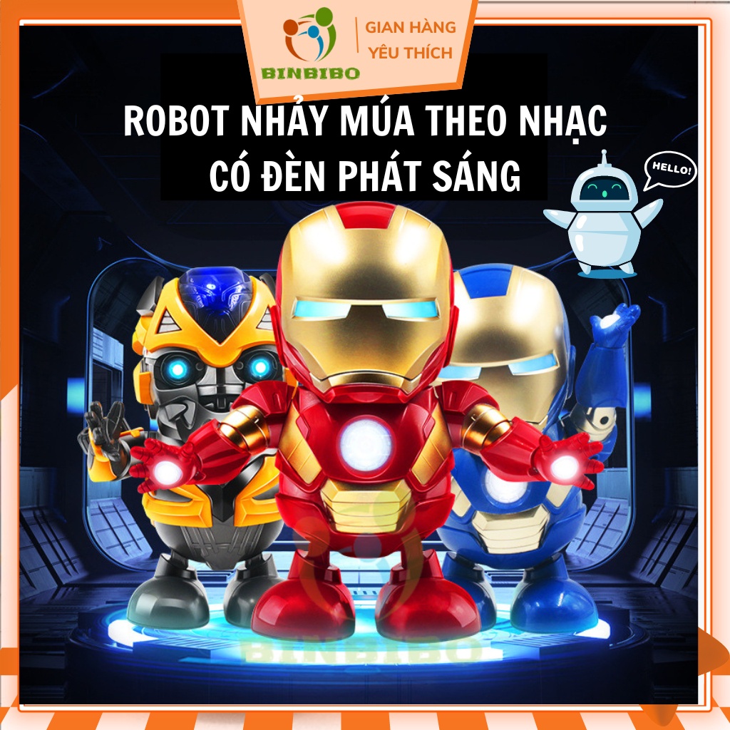 Iron man đồ chơi robot nhảy múa theo nhạc có đèn phát sáng cực vui cho bé- Binbibo