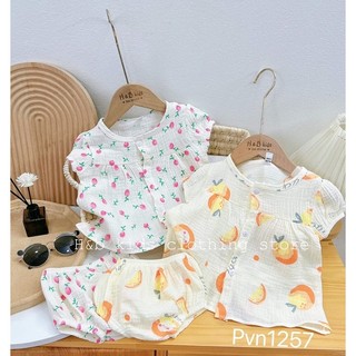 [Hàng thiết kế] Bộ bé gái siêu xinh vải Xô Muslin, đồ bộ cộc tay mùa hè - áo babydoll kèm quần chip Style Hàn Quốc