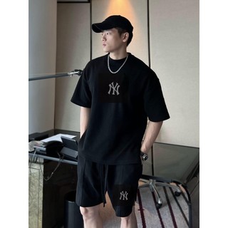 Bộ Quần Áo Thể Thao Nam Hè Logo NYY Đen Trơn Sành Điệu, Cotton Hàn Thoáng Khí Siêu Thấm Hút
