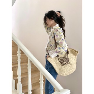Áo Kiểu Cổ Cao Tay Dài Phối Bèo Hoạ Tiết Hoa Phong Cách retro Thời Trang Hàn Quốc