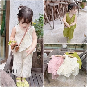 Set bộ quần áo bé gái TB283 TN284 Bộ đũi gân bèo chéo bé gái
