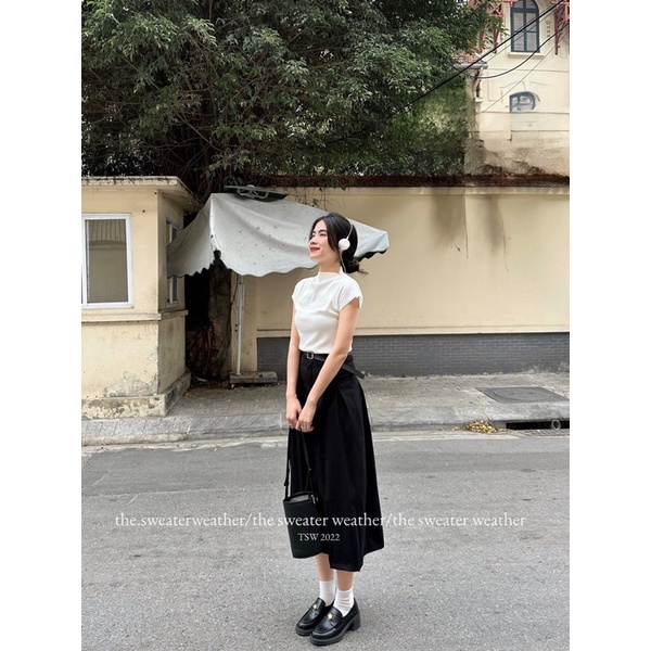 (Tặng kèm belt) Chân váy dáng A cài cúc xếp ly xoè dài the.sweaterweather TSW (ảnh thật)