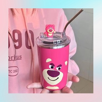 Bình Nước Giữ Nhiệt Hình Gấu Dâu Tây Bình Nước Hoạt Hình Dễ Thương 500ML(   hot)