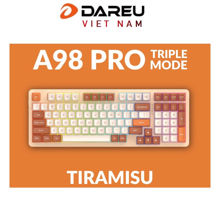 Bàn phím cơ Dareu A98 Pro TIRAMISU - Kết nối bluetooth 5.1 / Wireless 2.4G / Type C - USB | Hotswap | Led RGB