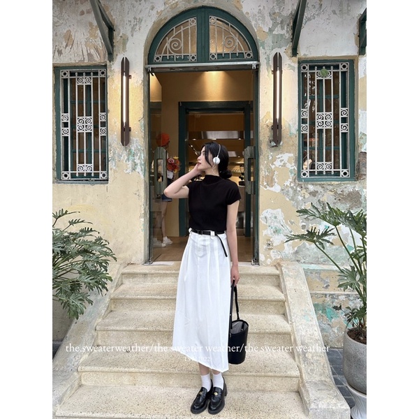 (Tặng kèm belt) Chân váy dáng A cài cúc xếp ly xoè dài the.sweaterweather TSW (ảnh thật)