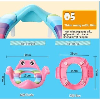 Bệ lót bồn cầu thu nhỏ có tay vịn cho bé, Lót bệ hình con ếch đáng yêu cho bé tập đi vệ sinh