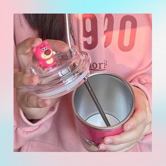 Bình Nước Giữ Nhiệt Hình Gấu Dâu Tây Bình Nước Hoạt Hình Dễ Thương 500ML(   hot)