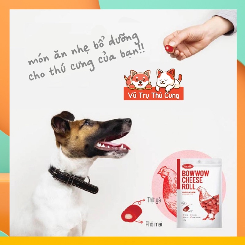 Snack cho Chó Phô mai cuộn Thịt gà Bowwow Hàn Quốc 120g