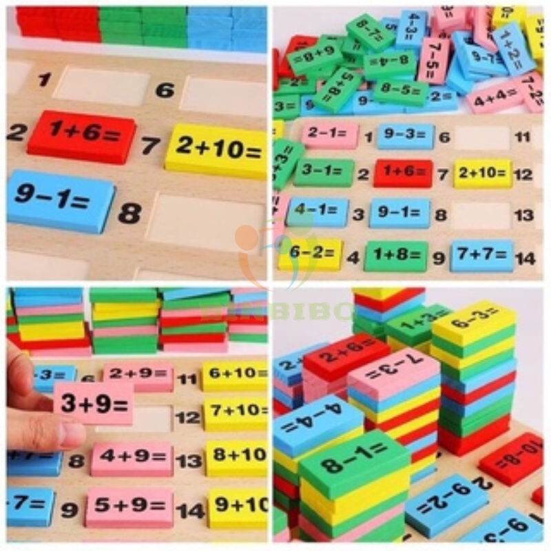 Đồ chơi Domino toán học 110 quân bằng gỗ ghép hình làm đồ chơi cho bé - Binbibo