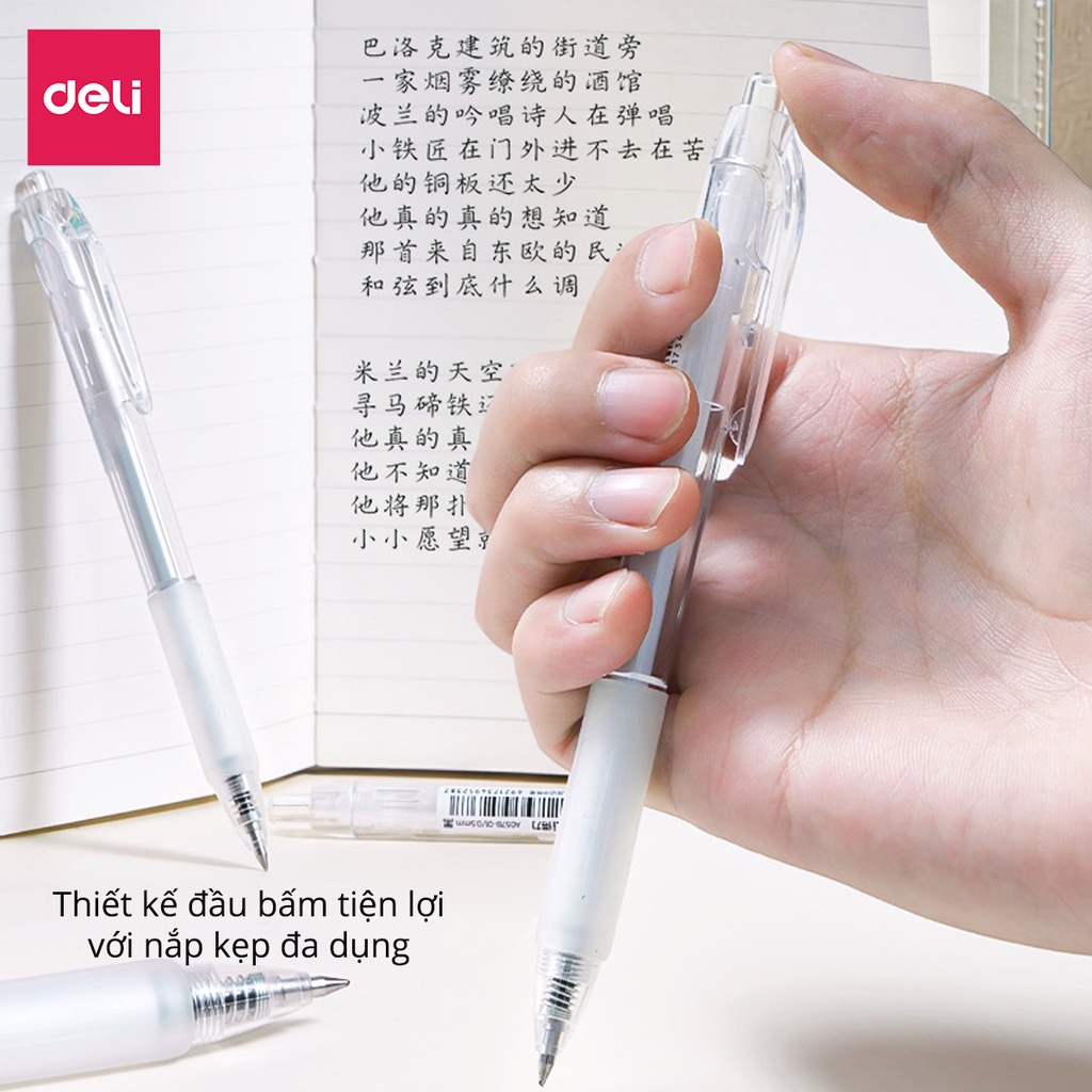 [Hộp 12] Bút Gel Deli Bi Nước Deli Viết Bấm Mực Gel Đẹp Ngòi 0.5mm Nhanh Khô Học Sinh Văn Phòng