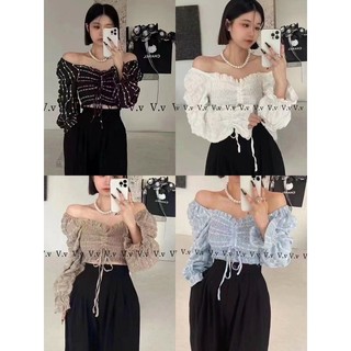 Áo trễ vai rút ngực tay bồng chun ngực xinh xỉu