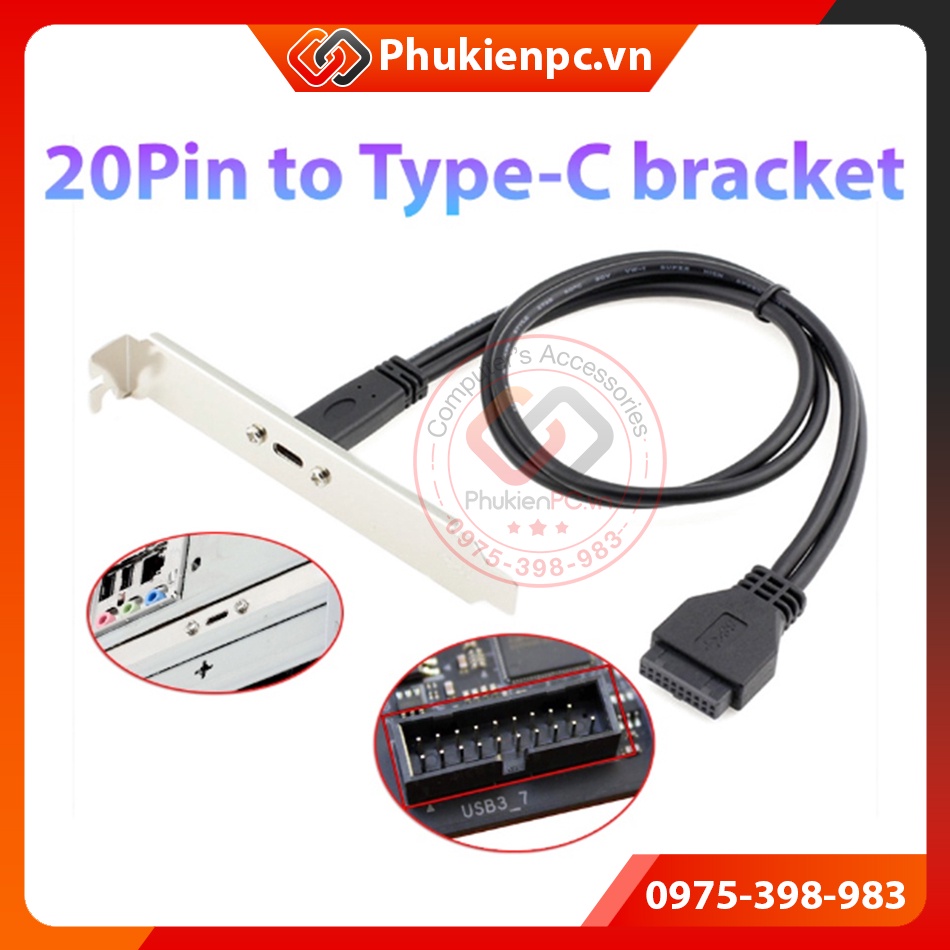 Dây cáp chuyển đổi USB 3.0 20Pin cắm Mainboard ra USB Type-C lắp sau ...