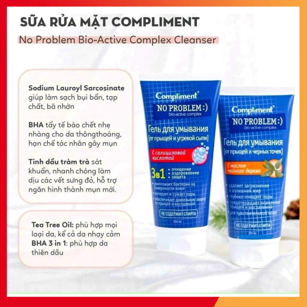 (Chính Hãng) Gel Rửa Mặt Xóa Mụn Và Thu Nhỏ Lỗ Chân Lông Compliment No Problem Nga - 1 Tuýp