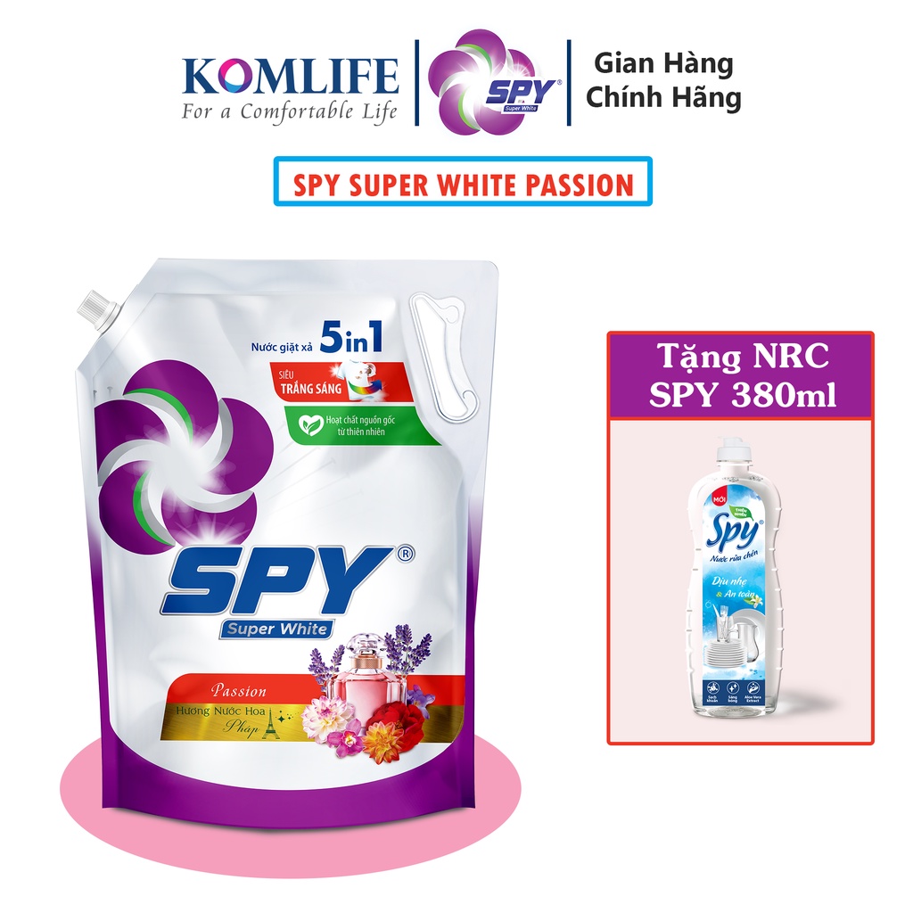 (New) Nước giặt xả SPY Super White hương Passion túi 3,6kg siêu trắng sáng hương thơm mát lưu hương dài lâu