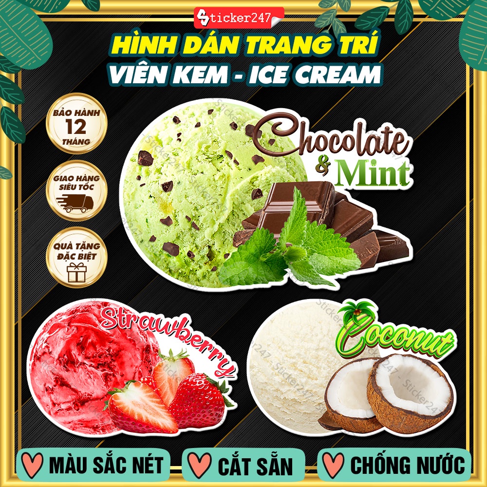 Sticker Viên Kem Trang Trí Tiệm Kem 🌈𝑭𝒓𝒆𝒆𝒔𝒉𝒊𝒑 Decal Hình Dán Ice Cream ...
