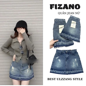 Chân váy jean nữ dáng ngắn cạp cao phối gấu có quần trong fizano - 299