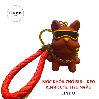 Móc Khóa Chó Bull Đeo Kính Cute Siêu Ngầu LINDO - Móc Khóa Dễ Thương, Xinh Xắn, Treo Balo, Cặp