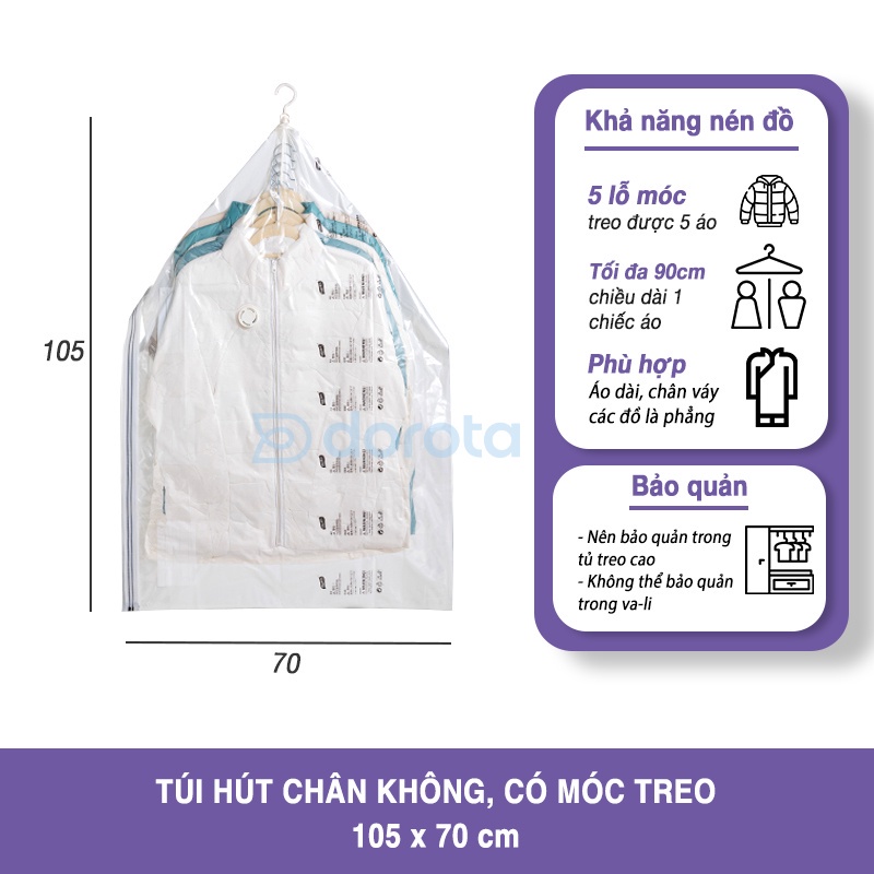 Ảnh Túi hút chân không chống nhăn DOROTA bảo quản quần áo có móc treo 105x70 cm DG105 1