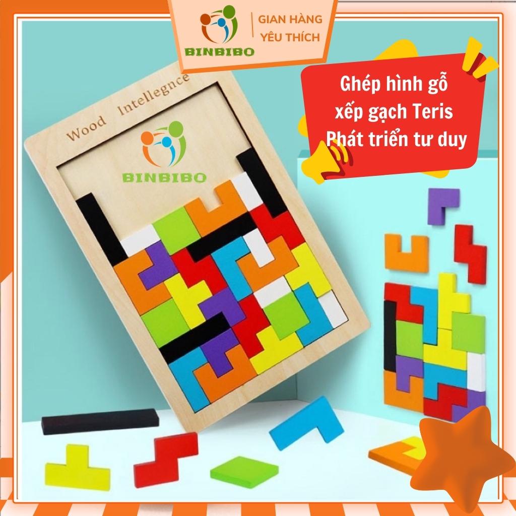 Ghép hình gỗ xếp gạch tetris giúp phát triển tư duy cho bé -Binbibo