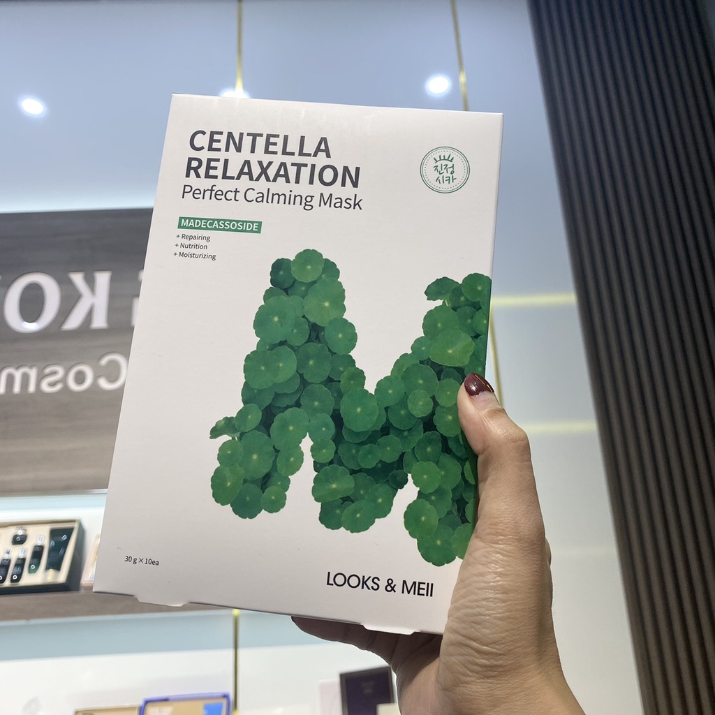 [Hộp 10 miếng] Mặt nạ rau má LOOKS & MEII Centella Relaxation Perfect