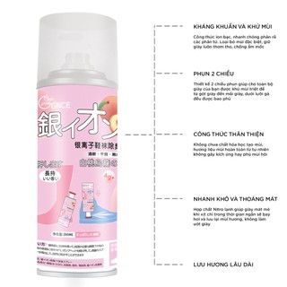 Bình xịt khử mùi hôi giày dép Duer nano ion bạc Ag+ 1 lọ 260ml hương chanh, trái đào