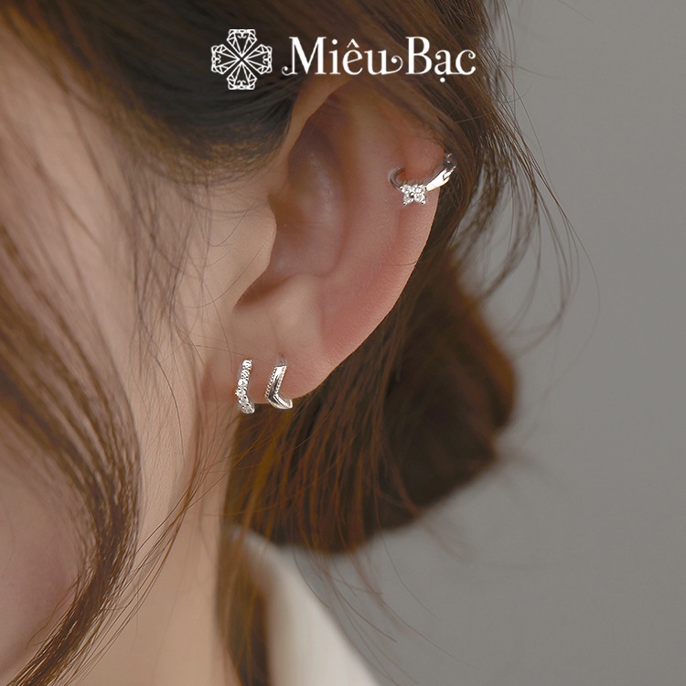 Bông tai bạc nữ Miêu Bạc vòng tròn đeo vành tai cá tính chất liệu s925 phụ kiện trang sức nữ MB04