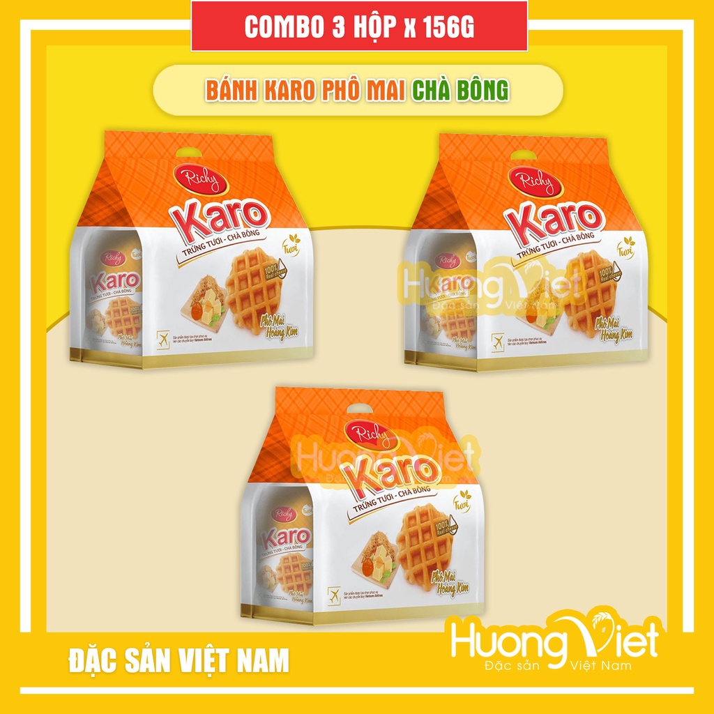 Combo 3 gói bánh Karo Phô Mai hoàng kim, bánh karo trứng tươi chà bông ...