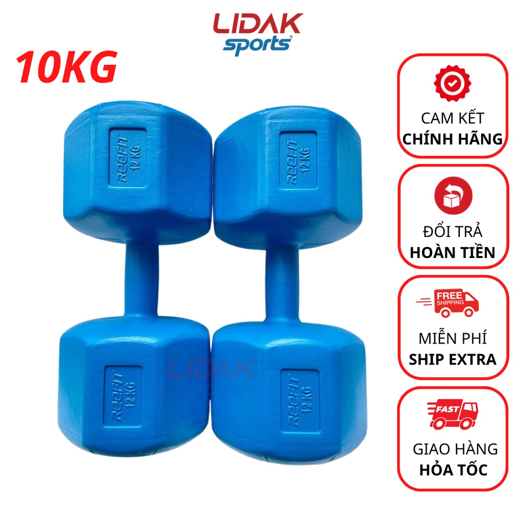 Ảnh Tạ tay 10kg LIDAK ruột tạ có lõi thép chống gãy siêu bền , tạ tập gym tại nhà 10kg bọc nhựa đúc sẵn ruột - LIDAK SPORT 1