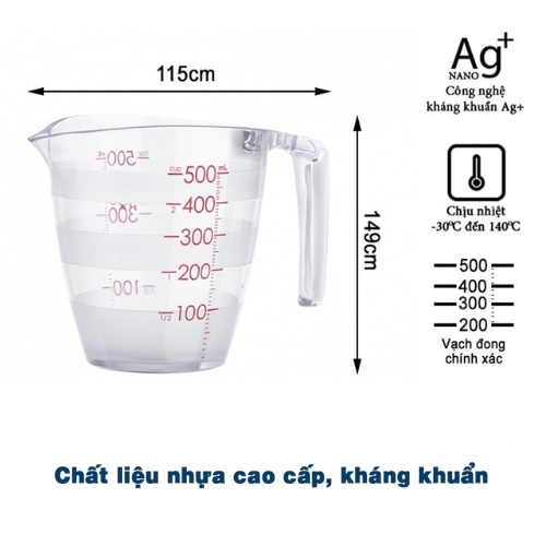Cốc đong chia vạch INOCHI size 200ml và 500ml chịu nhiệt độ cao, đa năng, tiện lợi