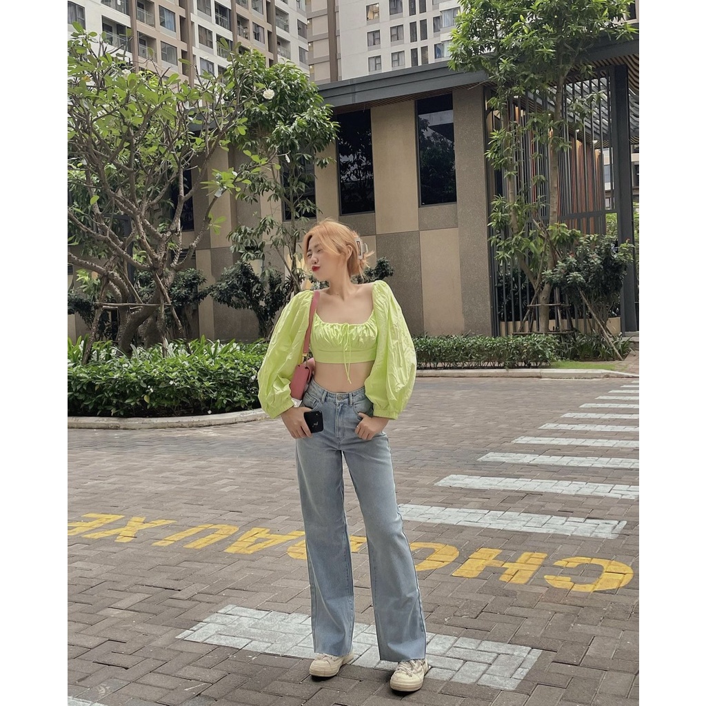 Áo kiểu GEM BOUTIQUE tay dài hở lưng sau nhấn ngực xinh xắn - Polin top