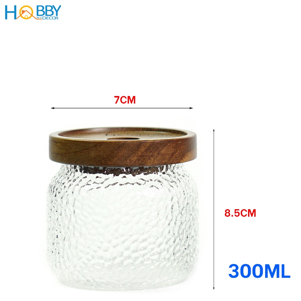 Hủ đựng gia vị thủy tinh nắp gỗ HOBBY Home Decor HTL1 nắp kín 3 size