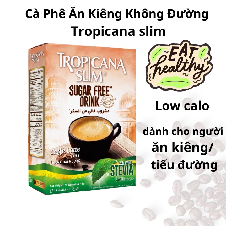 Cà phê ăn kiêng không đường chiết xuất từ lá cỏ ngọt Tropicana Slim Latte 140g (10 x 14g)