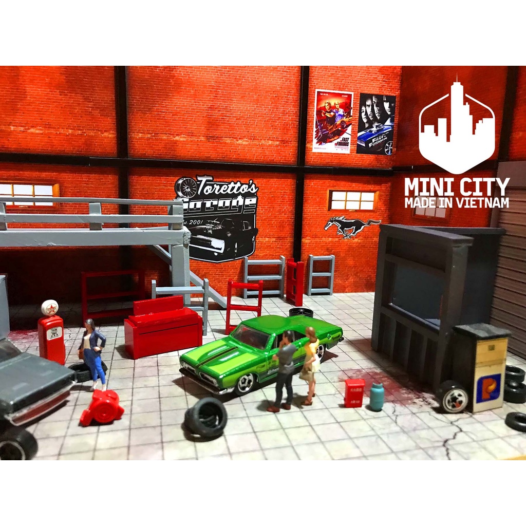 Garage kiểu Mỹ 1:64 mô hình (có đèn led)