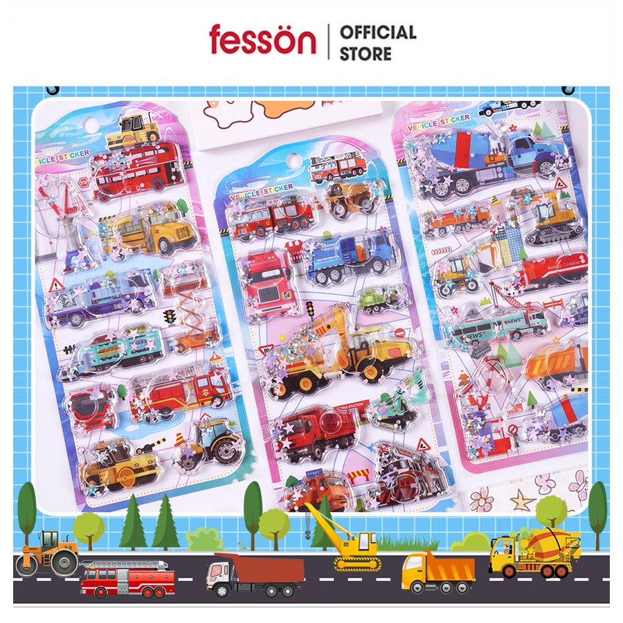 [QUÀ TẶNG] Set sticker hình dán cho bé Fesson, Sticker 3d ô tô máy bay trang trí sáng tạo