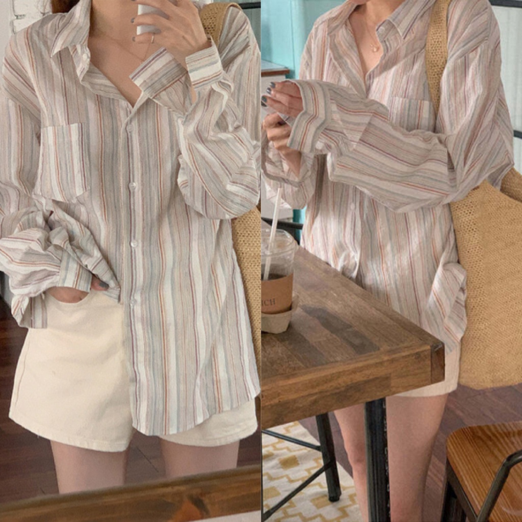 SUXI Áo Sơ Mi Nữ Dài Tay Cổ Bẻ Thời Trang Hàn