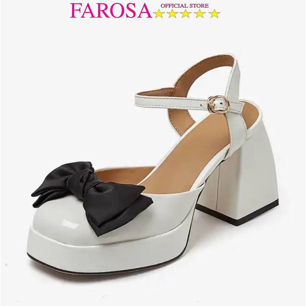 Giày cao gót nữ 10cm mũi vuông FAROSA  đính nơ lụa lên chân cực xinh - K69