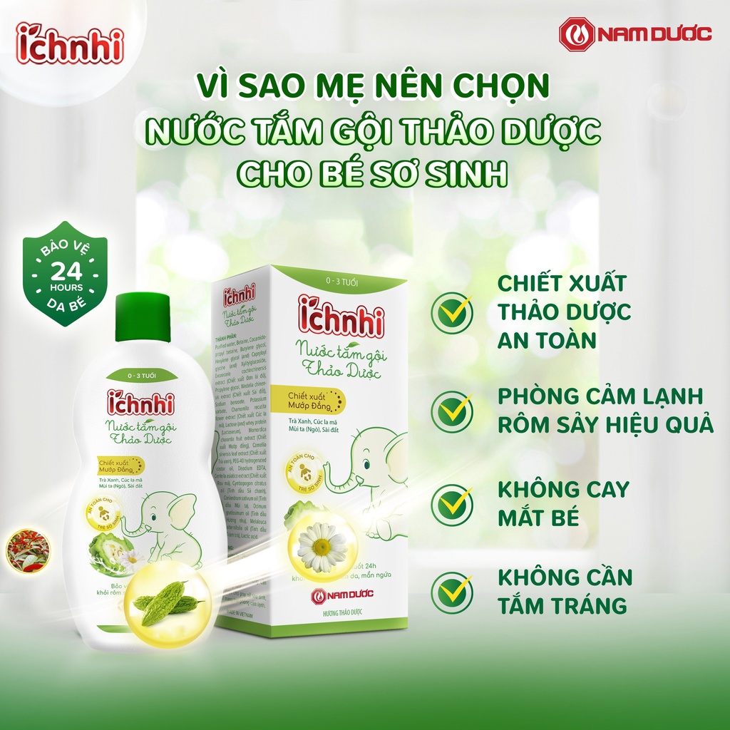Ảnh Combo 2 chai Nước tắm gội thảo dược Ích Nhi (0-3 tuổi) bảo vệ bé suốt 24h ngừa rôm sảy, hăm da, mẩn ngứa, 230ml/ 1 chai 3
