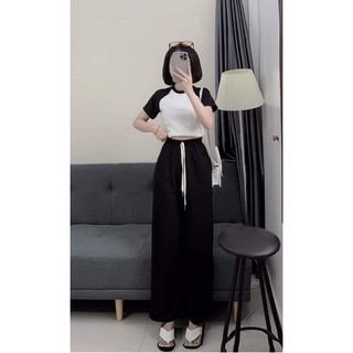 [ Rẻ vô địch ] Set bộ áo thun dáng ngắn mix quần xuông trơn