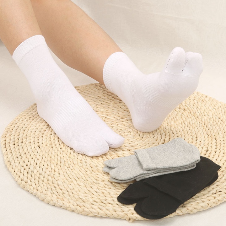 Vớ xỏ ngón chống nắng 3B tabi phong cách Nhật Bản chất cotton trắng xám đen khử mùi, thoáng khí-[Không Gót]