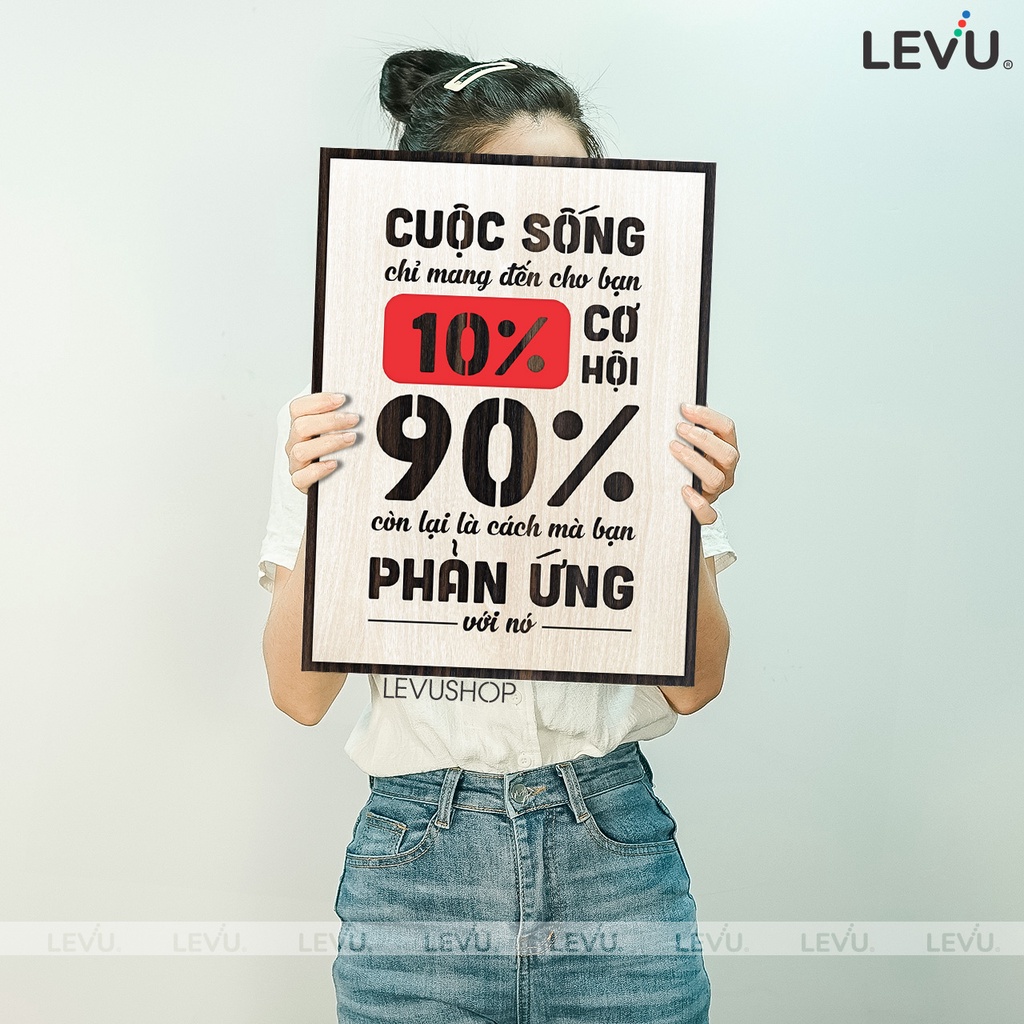 Tranh slogan thương hiệu LEVU112: Cuộc sống chỉ mang đến cho bạn 10% cơ hội, 90% còn lại là cách bạn phản ứng với nó