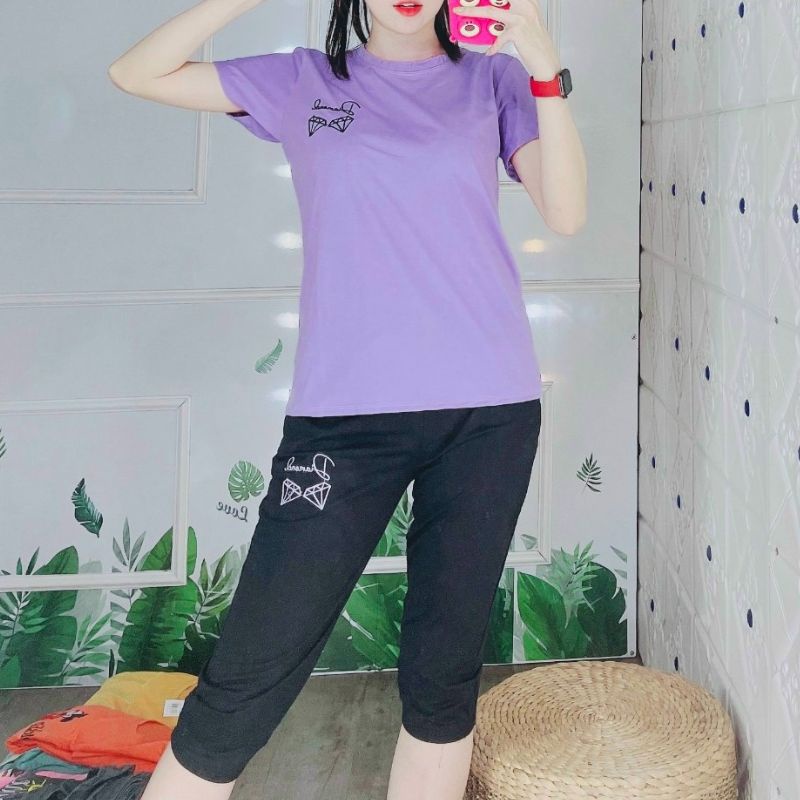 Đồ Bộ Nữ Mặc Nhà Bigsize 43-85kg ESHOP Thun Cotton Quần Lửng Ngố Mùa Hè Đi Chơi Trung Niên AD13