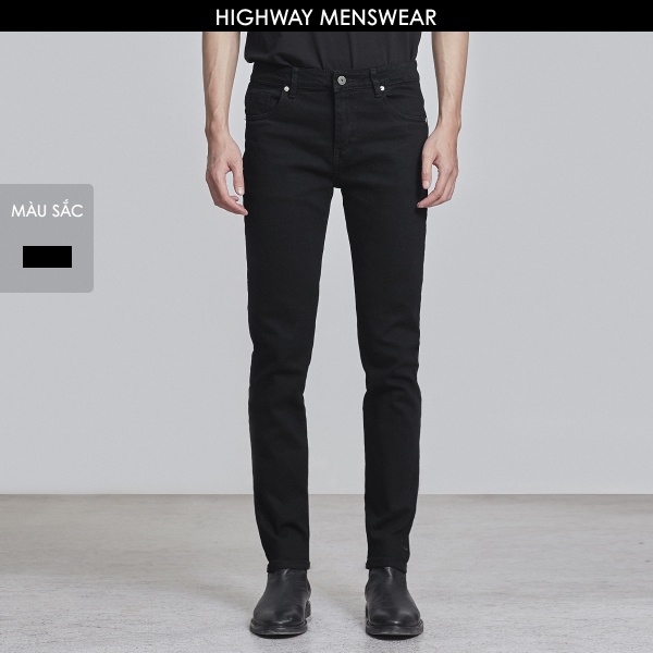 Quần jeans nam slimfit co giãn Highway (Menswear) Kai đen trơn