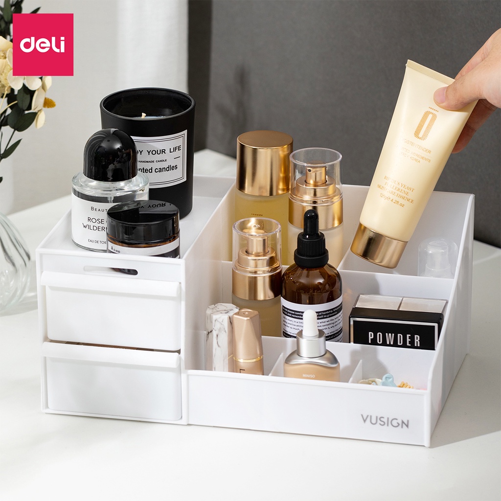 Kệ Đựng Mỹ Phẩm Nhựa Dày Nhiều Tầng Để Bàn Deli, Khay Đựng Đồ Trang Điểm Đa Năng Có Hộp Ngăn Kéo Tiện Lợi