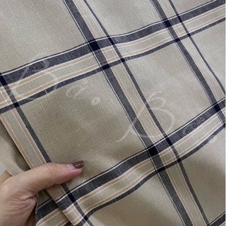 Vải Xô Linen 2 Da(2 Lớp) Nâu Kem In Sọc Ô Caro Bản To Mềm Rũ Khổ 1m50