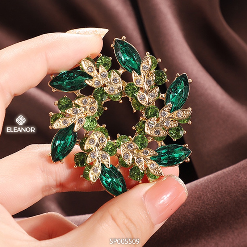 Ghim cài áo nam nữ Eleanor Accessories vòng lá đính đá xanh phụ kiện thời trang trâm cài 5509