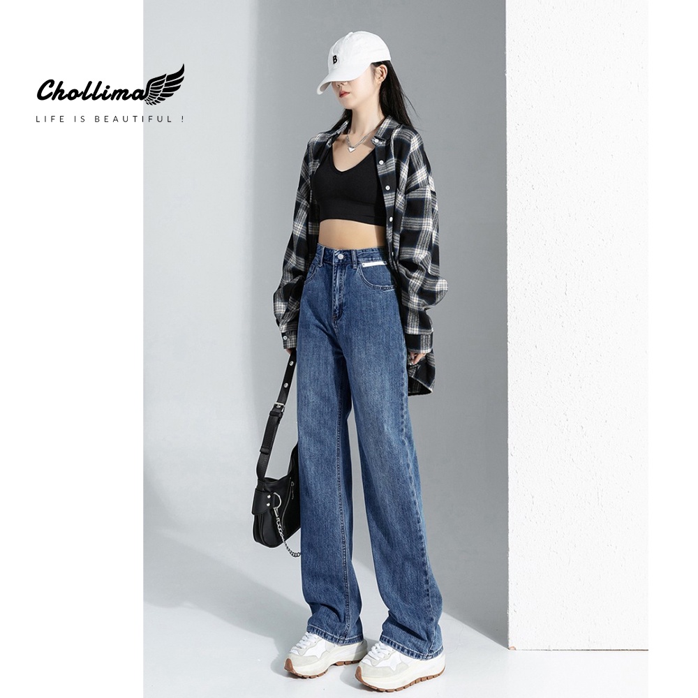 Ảnh Quần jeans nữ Chollima ống rộng SIMPLE JEAN hoạ tiết da trắng cá tính QD258 ulzzang phong cách hàn 3