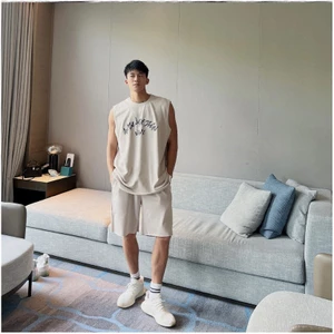 Bộ Ba Lỗ Hè Áo Kèm Quần Phối Chữ Siêu Đẹp, Chất Liệu Cotton Bo Cao Cấp Thoáng Khí Thoải Mái Hoạt Động